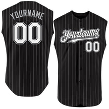 Load image into Gallery viewer, Custom Black White Pinstripe Gray Authentic Sleeveless Baseball Jersey