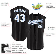 Load image into Gallery viewer, Custom Black White Pinstripe Light Blue Authentic Sleeveless Baseball Jersey
