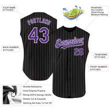 Load image into Gallery viewer, Custom Black White Pinstripe Purple Authentic Sleeveless Baseball Jersey