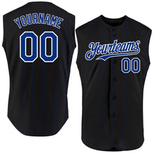 Load image into Gallery viewer, Custom Black Royal Pinstripe White Authentic Sleeveless Baseball Jersey