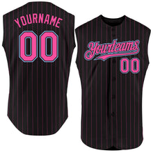 Load image into Gallery viewer, Custom Black Pink Pinstripe Light Blue Authentic Sleeveless Baseball Jersey
