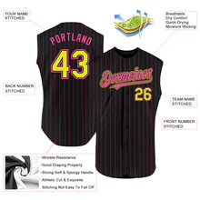 Load image into Gallery viewer, Custom Black Pink Pinstripe Neon Yellow Authentic Sleeveless Baseball Jersey