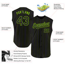 Load image into Gallery viewer, Custom Black Neon Green Pinstripe Neon Green Authentic Sleeveless Baseball Jersey