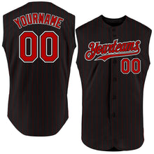 Load image into Gallery viewer, Custom Black Red Pinstripe White Authentic Sleeveless Baseball Jersey