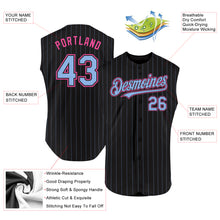 Load image into Gallery viewer, Custom Black Light Blue Pinstripe Pink Authentic Sleeveless Baseball Jersey