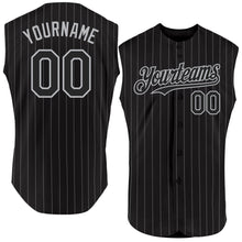 Load image into Gallery viewer, Custom Black Gray Pinstripe Gray Authentic Sleeveless Baseball Jersey