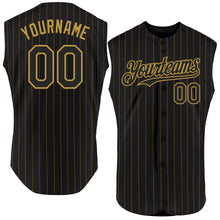 Load image into Gallery viewer, Custom Black Old Gold Pinstripe Old Gold Authentic Sleeveless Baseball Jersey