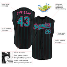 Load image into Gallery viewer, Custom Black Teal Pinstripe Pink Authentic Sleeveless Baseball Jersey