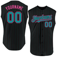Load image into Gallery viewer, Custom Black Teal Pinstripe Pink Authentic Sleeveless Baseball Jersey