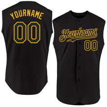 Load image into Gallery viewer, Custom Black Gold Authentic Sleeveless Baseball Jersey