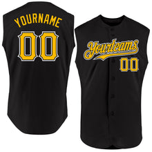 Load image into Gallery viewer, Custom Black Gold-White Authentic Sleeveless Baseball Jersey