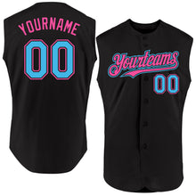 Load image into Gallery viewer, Custom Black Sky Blue-Pink Authentic Sleeveless Baseball Jersey