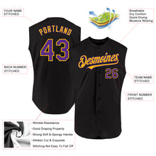 Load image into Gallery viewer, Custom Black Purple-Gold Authentic Sleeveless Baseball Jersey