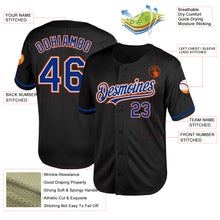 Load image into Gallery viewer, Custom Black Royal-Orange Mesh Authentic Throwback Baseball Jersey