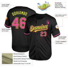 Load image into Gallery viewer, Custom Black Pink-Neon Yellow Mesh Authentic Throwback Baseball Jersey