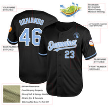 Load image into Gallery viewer, Custom Black Light Blue-White Mesh Authentic Throwback Baseball Jersey
