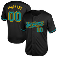 Load image into Gallery viewer, Custom Black Teal-Yellow Mesh Authentic Throwback Baseball Jersey
