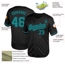 Load image into Gallery viewer, Custom Black Teal Mesh Authentic Throwback Baseball Jersey