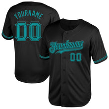 Load image into Gallery viewer, Custom Black Teal Mesh Authentic Throwback Baseball Jersey