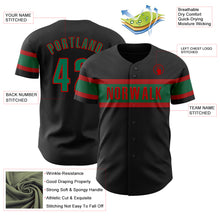 Load image into Gallery viewer, Custom Black Kelly Green-Red Authentic Baseball Jersey