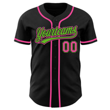 Load image into Gallery viewer, Custom Black Pink-Aurora Green Authentic Baseball Jersey