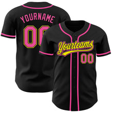 Load image into Gallery viewer, Custom Black Pink-Light Yellow Authentic Baseball Jersey
