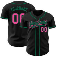 Load image into Gallery viewer, Custom Black Pink-Kelly Green Authentic Baseball Jersey