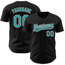 Load image into Gallery viewer, Custom Black Aqua-Medium Pink Authentic Baseball Jersey