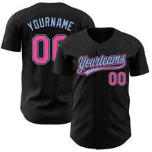 Load image into Gallery viewer, Custom Black Pink-Light Blue Authentic Baseball Jersey