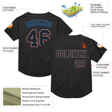 Load image into Gallery viewer, Custom Black Electric Blue-Orange Mesh Authentic Throwback Baseball Jersey
