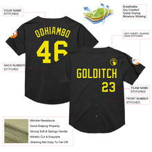 Load image into Gallery viewer, Custom Black Light Yellow Mesh Authentic Throwback Baseball Jersey