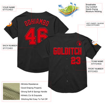 Load image into Gallery viewer, Custom Black Fire Red Mesh Authentic Throwback Baseball Jersey