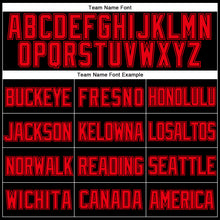 Load image into Gallery viewer, Custom Black Fire Red Mesh Authentic Throwback Baseball Jersey