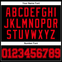 Load image into Gallery viewer, Custom Black Fire Red Mesh Authentic Throwback Baseball Jersey