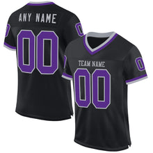 Load image into Gallery viewer, Custom Black Purple-Gray Mesh Authentic Throwback Football Jersey
