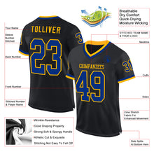 Load image into Gallery viewer, Custom Black Royal-Gold Mesh Authentic Throwback Football Jersey