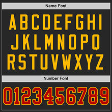 Load image into Gallery viewer, Custom Black Red-Gold Mesh Authentic Throwback Football Jersey