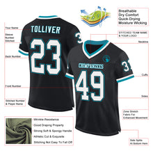 Load image into Gallery viewer, Custom Black White-Teal Mesh Authentic Throwback Football Jersey