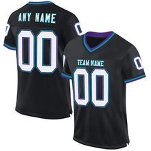 Load image into Gallery viewer, Custom Black Purple-Teal Mesh Authentic Throwback Football Jersey