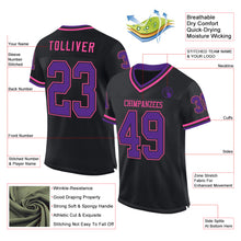 Load image into Gallery viewer, Custom Black Purple-Pink Mesh Authentic Throwback Football Jersey