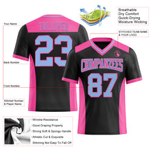 Load image into Gallery viewer, Custom Black Light Blue-Pink Authentic Football Jersey