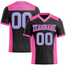 Load image into Gallery viewer, Custom Black Light Blue-Pink Authentic Football Jersey