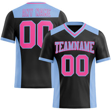 Load image into Gallery viewer, Custom Black Pink-Light Blue Authentic Football Jersey
