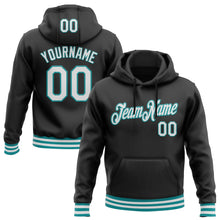 Load image into Gallery viewer, Custom Stitched Black White-Teal Sports Pullover Sweatshirt Hoodie