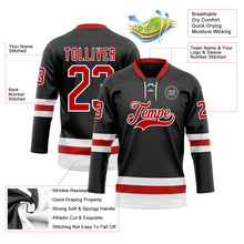 Load image into Gallery viewer, Custom Black Red-White Hockey Lace Neck Jersey