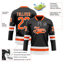 Load image into Gallery viewer, Custom Black Orange-White Hockey Lace Neck Jersey