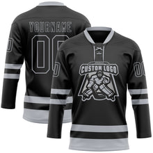 Load image into Gallery viewer, Custom Black Gray Hockey Lace Neck Jersey