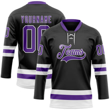 Load image into Gallery viewer, Custom Black Purple-White Hockey Lace Neck Jersey