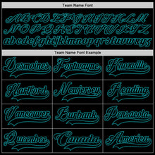 Load image into Gallery viewer, Custom Black Teal Hockey Lace Neck Jersey