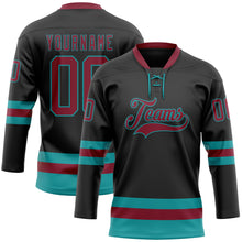 Load image into Gallery viewer, Custom Black Crimson-Teal Hockey Lace Neck Jersey